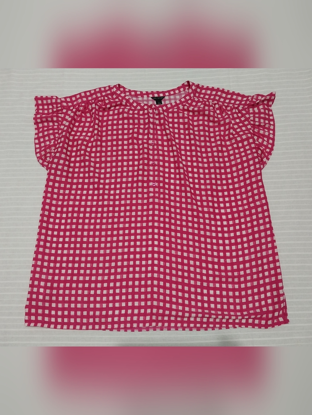 Ann Taylor Hot Pink White Checked Blouse Women Size Medium Top